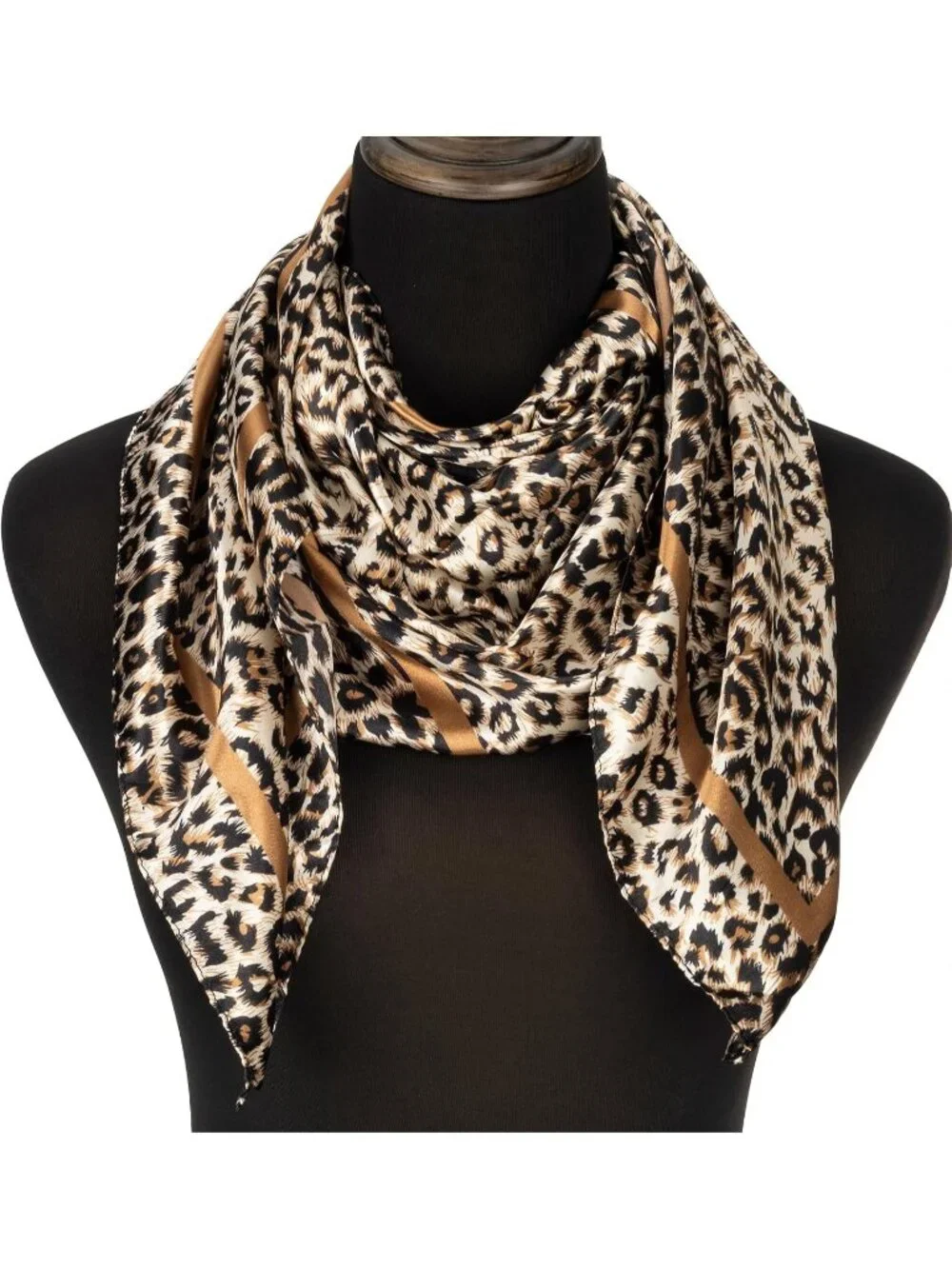 Vintage Leopard Print Square Scarf Silk Feeling Bandana for Women